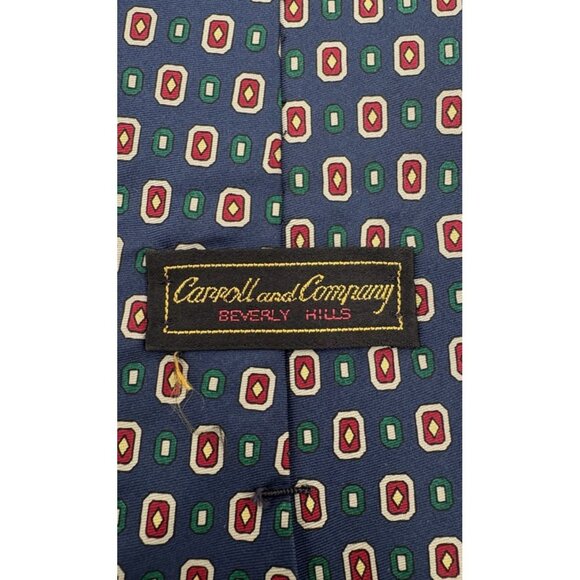 Beautiful Necktie Carroll & Co Navy Blue Yellow Red Green Diamonds Geometric GUC - Picture 4 of 6